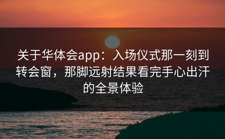 关于华体会app：入场仪式那一刻到转会窗，那脚远射结果看完手心出汗的全景体验