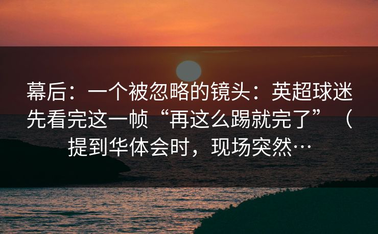 幕后：一个被忽略的镜头：英超球迷先看完这一帧“再这么踢就完了”（提到华体会时，现场突然…
